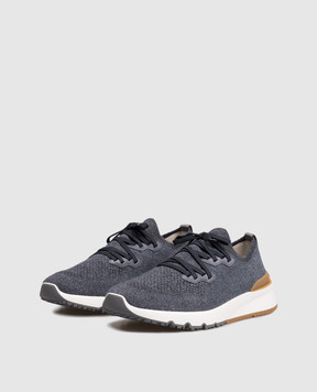 Brunello Cucinelli Blue melange sneakers with textured logo MZUKISO250