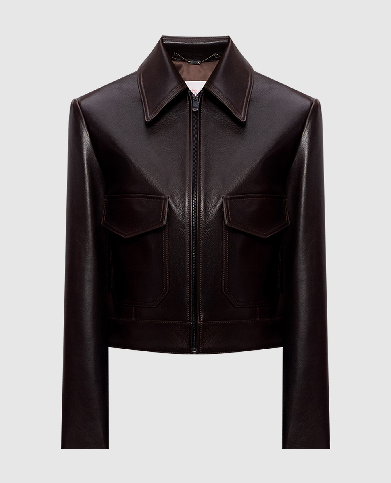 Dark brown cropped leather jacket