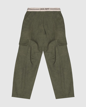 Palm Angels Children's green cargo pants with logo pattern F6PAJBPA139