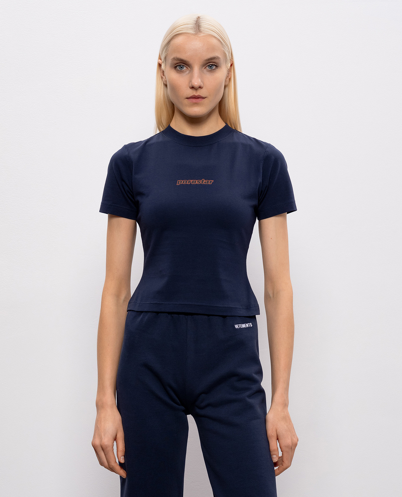 

Blue cropped T-shirt with print Vetements