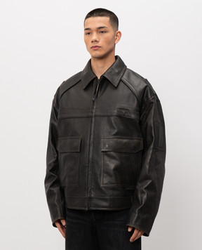 Juun.j Brown leather jacket with vintage effect JC623ZP115