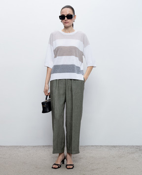 Peserico White striped linen t-shirt S99118F129056U