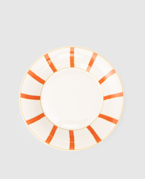 Geminiano Cozzi 1765 White porcelain dessert plate Striche Arancio e Oro TTCMI02229053