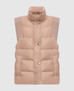Peserico Beige down vest with monil chain A03470R6957