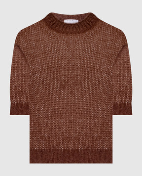 Brunello Cucinelli Brown cashmere and silk short-sleeved sweater MLC349310P