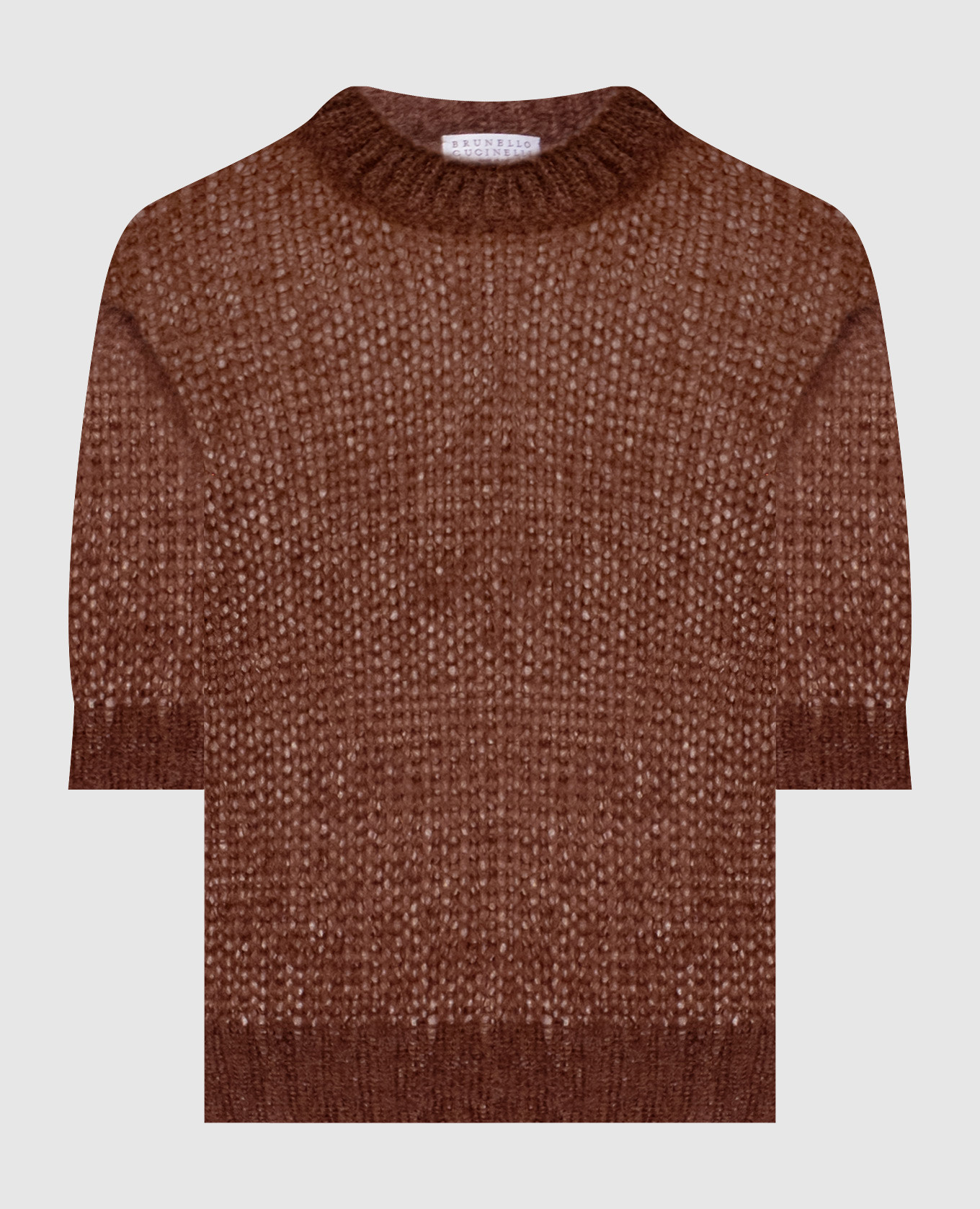 Brown cashmere and silk short-sleeved sweater