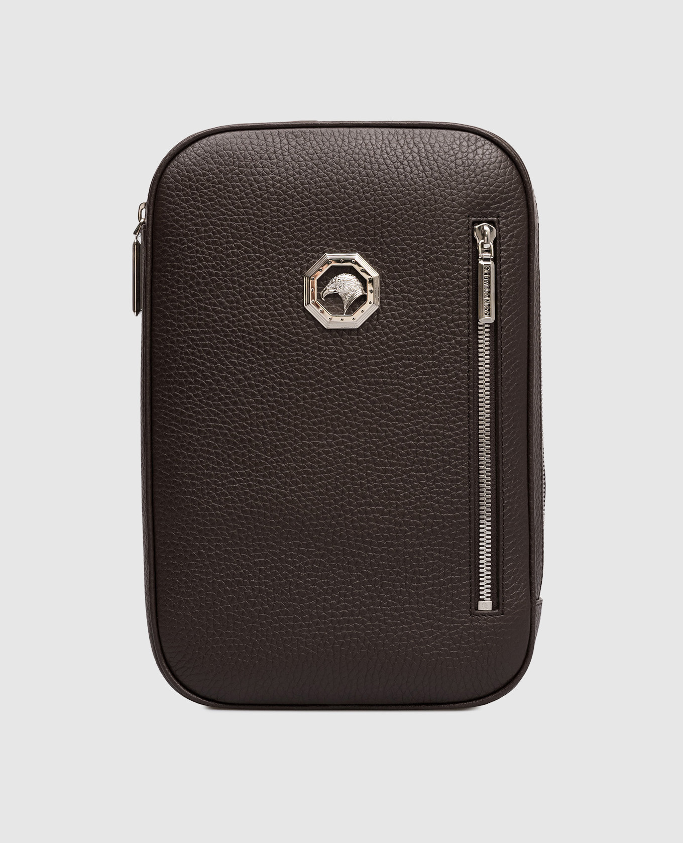 

Brown leather sling bag with palladium-plated emblem Stefano Ricci