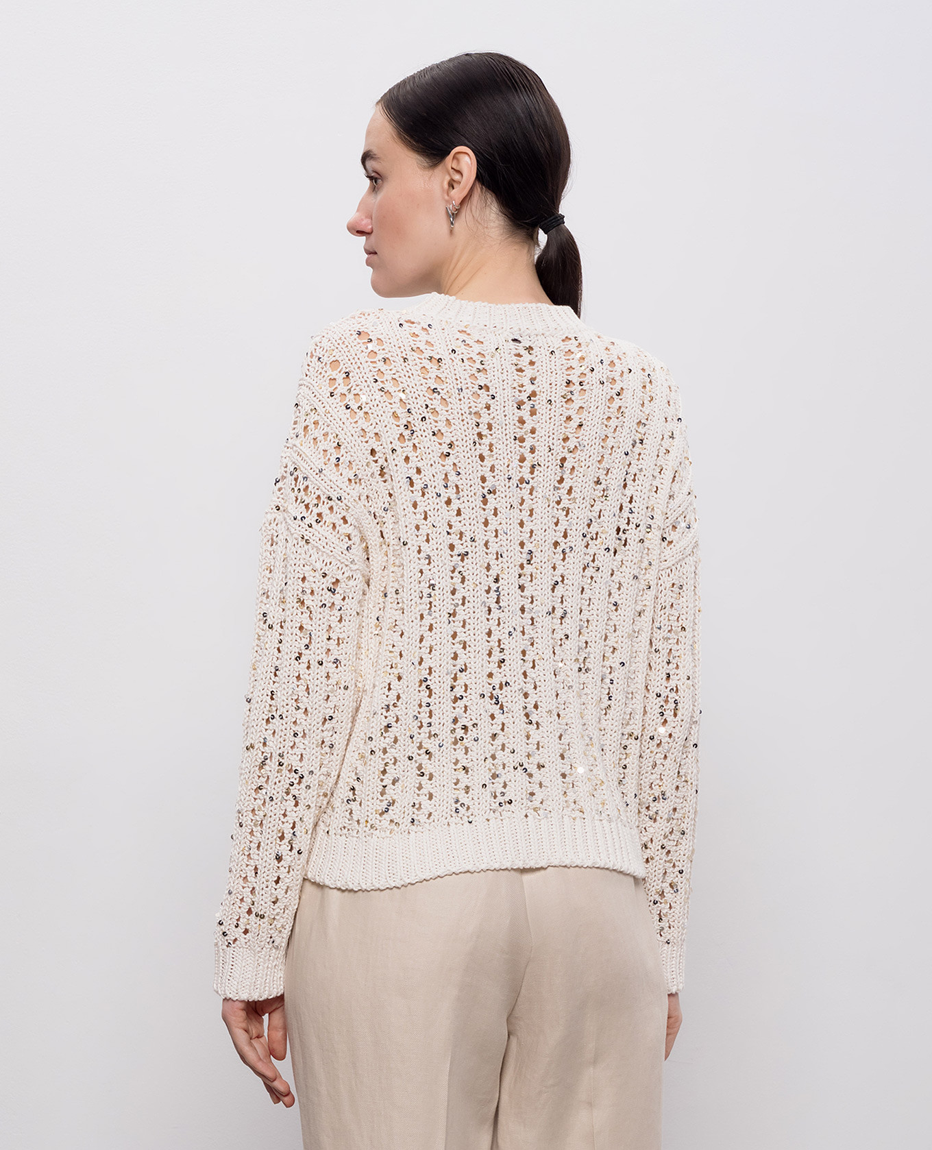 Beige openwork sweater with sequins Peserico 4