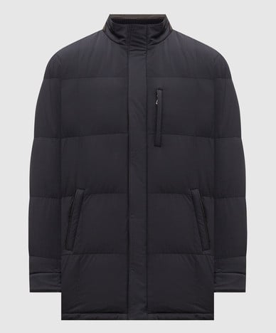 Blue down jacket with deerskin