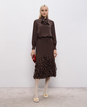 Valentino Brown polka dot silk skirt 8B3RAEP59AB