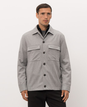 Peserico Grey wool shirt with logo patch R5223802710