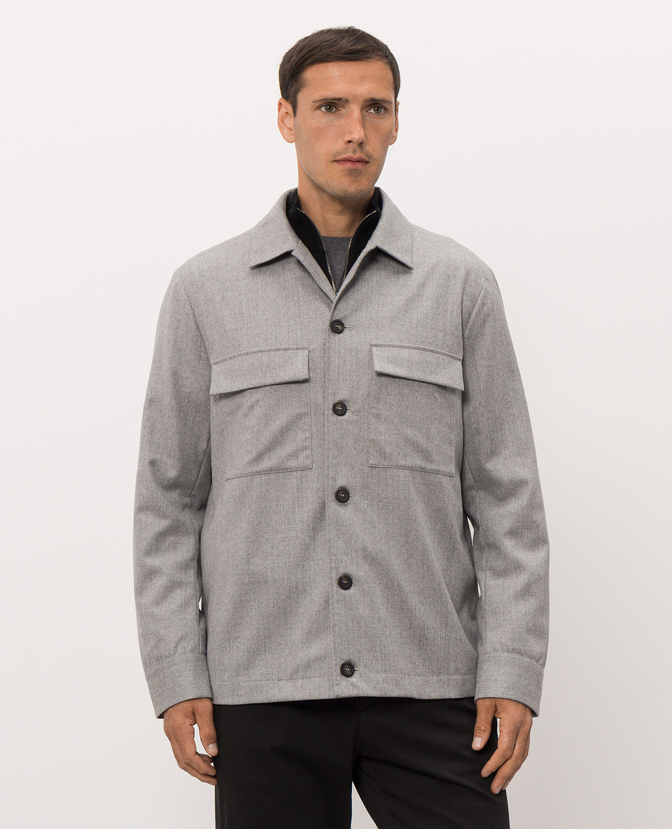 Grey wool shirt with logo patch Peserico 3