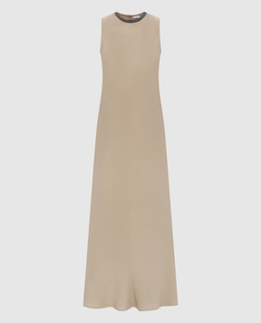 Brunello Cucinelli Beige linen dress with monil chain MH126AFR61