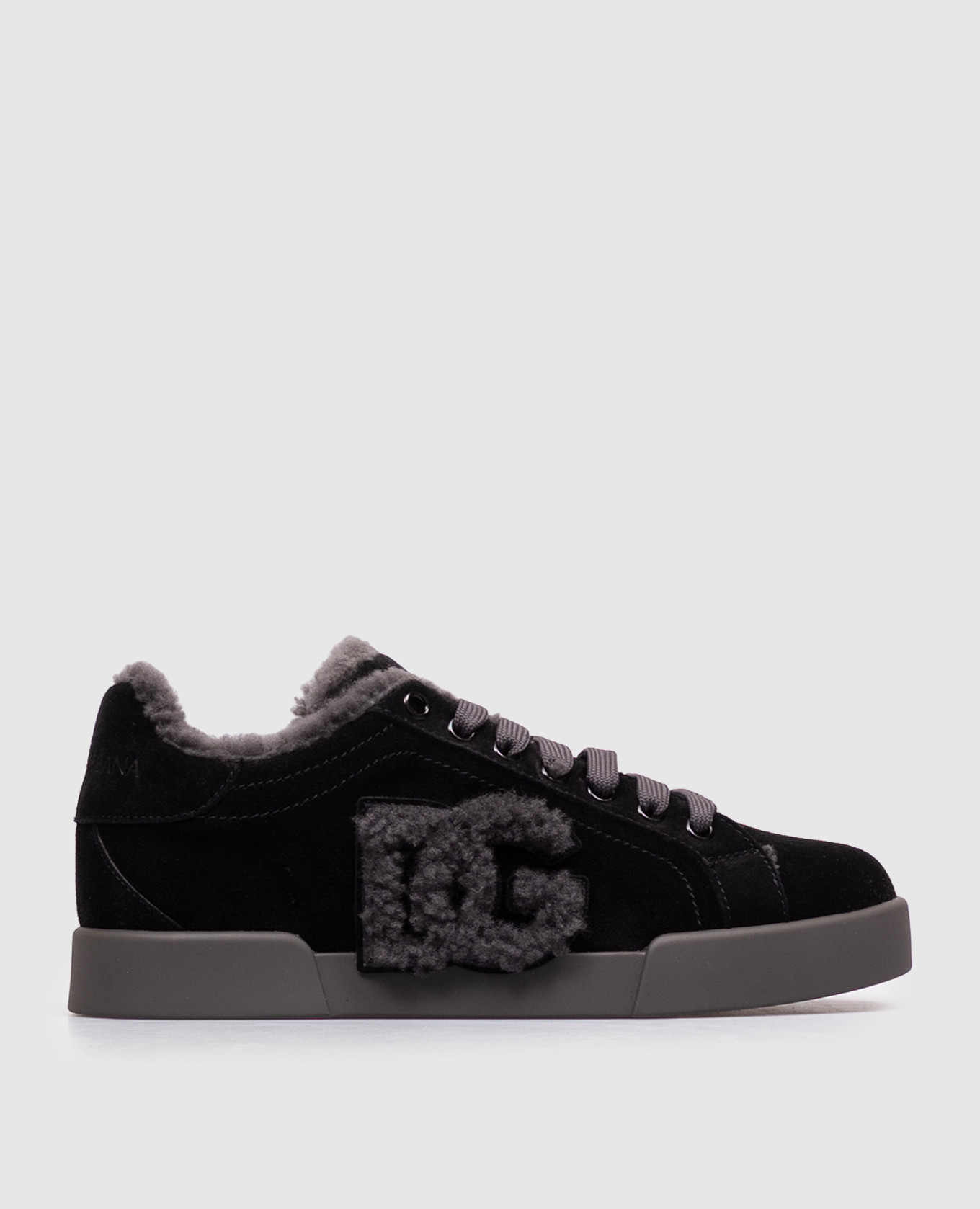 Black suede Portofino sneakers with fur