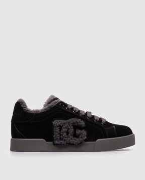 Dolce&Gabbana Black suede Portofino sneakers with fur CK2374AJ222