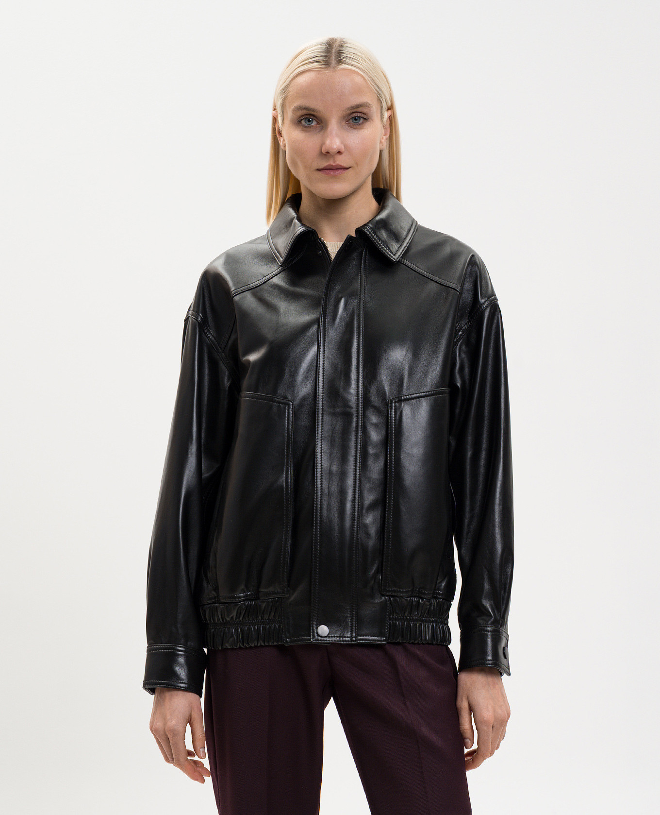 

Black leather jacket with drape Babe Pay Pls, Brown