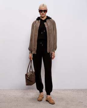 Simonetta Ravizza Petra brown leather long bomber jacket S06JA76L1