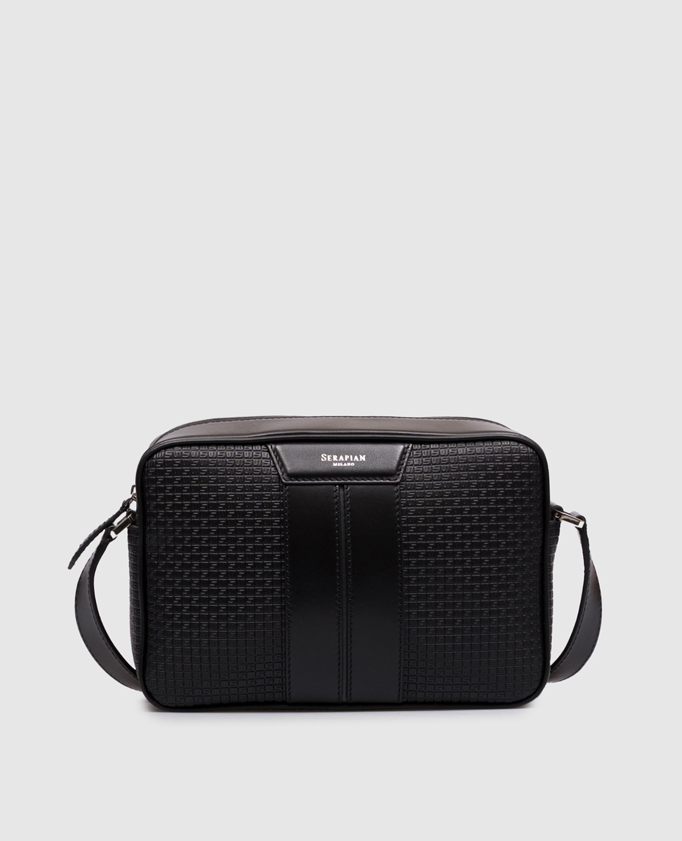 Black leather bag with logo