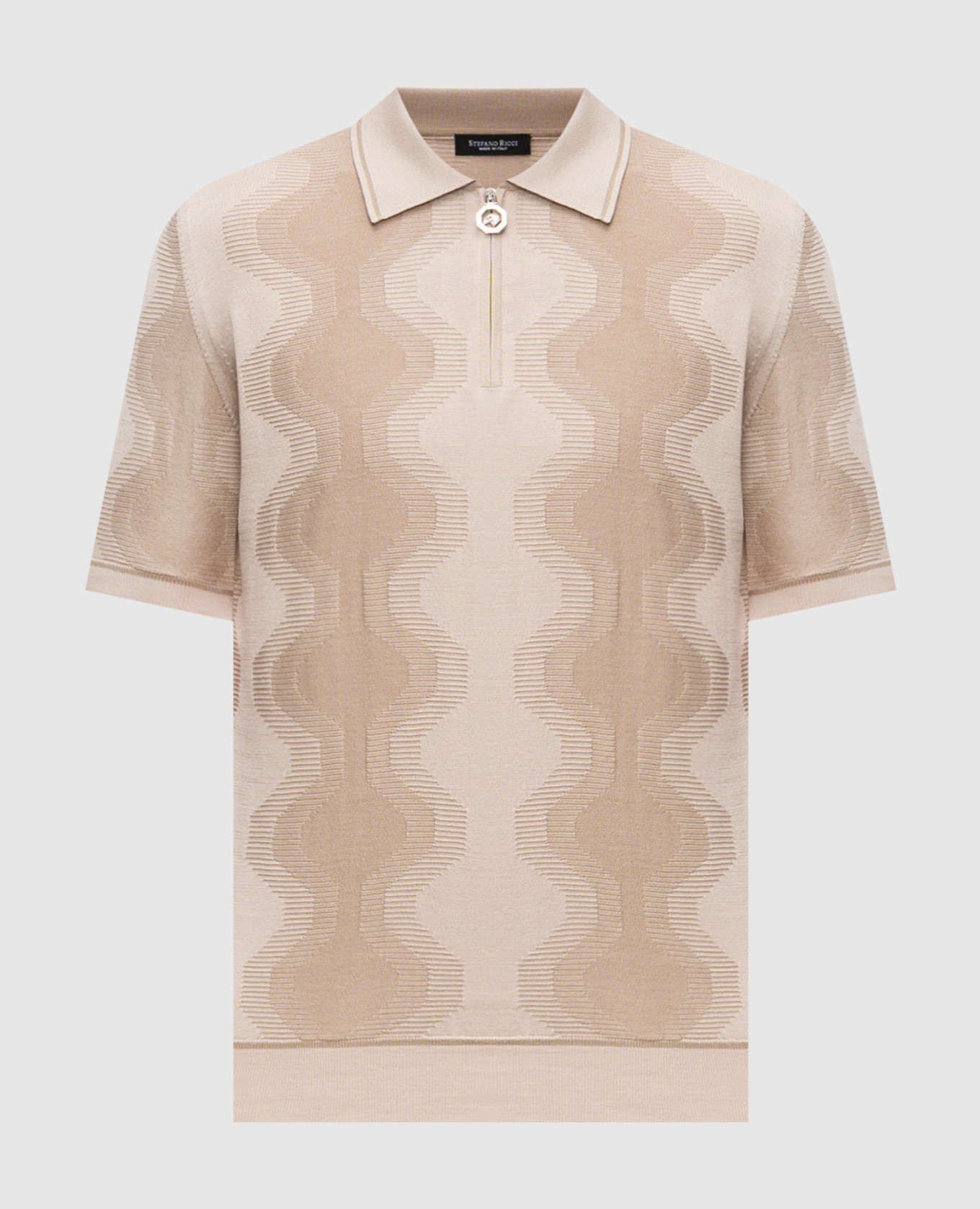 Beige silk polo with emblem