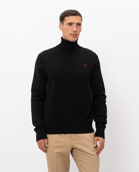 Ami Paris Black merino wool turtleneck HKS827001