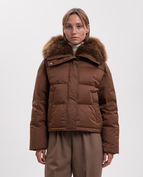 Yves Salomon Army Brown down jacket with fur 26WFV01960U04W