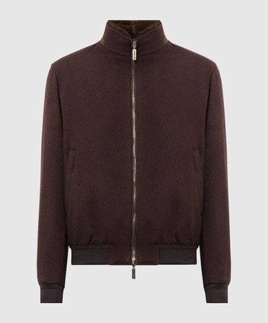 Burgundy cashmere jacket with mink fur