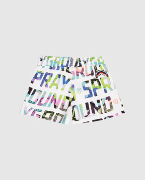 Sprayground Children's white shorts with logo print SPY1067