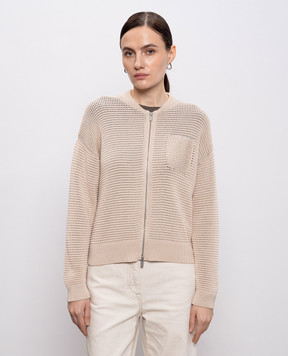 Peserico Beige cardigan with monil chain A99102F079312B