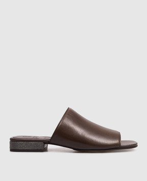 Brunello Cucinelli Brown leather mules with chain MZSLC3171