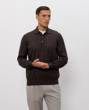 Brunello Cucinelli Brown cashmere, silk and linen polo shirt MSY00295