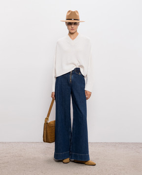Twinset Ivory sweater with fringe 262TT3211