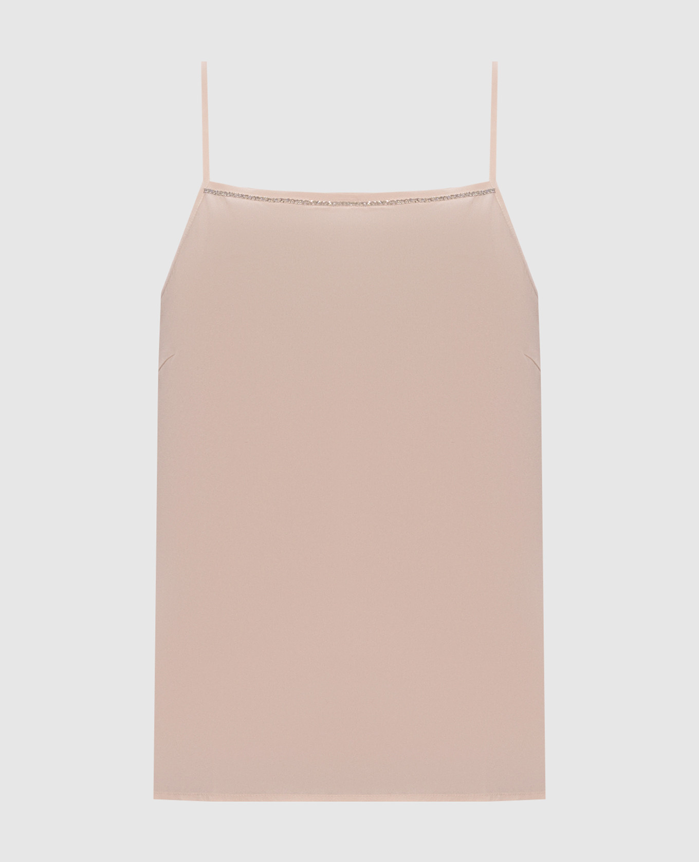 Beige silk top with monil chain