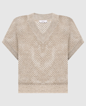 Peserico Beige openwork linen vest with sequins A99027F079106B