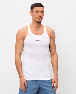 Dolce&Gabbana White ribbed T-shirt with logo patch G8PA8TG7P3I