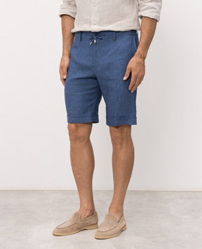 Stefano Ricci Blue linen shorts with embroidery MCT80R0016L0005Q