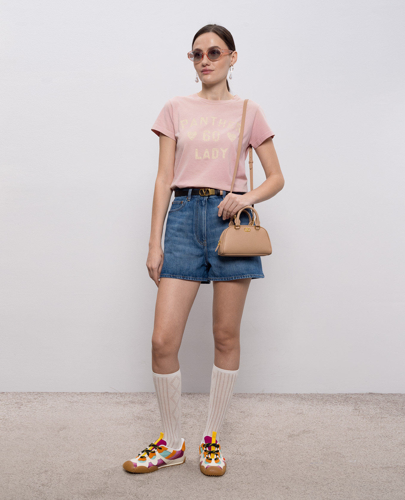 

Blue denim shorts with logo patch Valentino