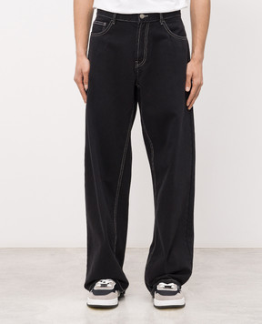 Palm Angels Black jeans with logo embroidery PMYA049S26DEN007