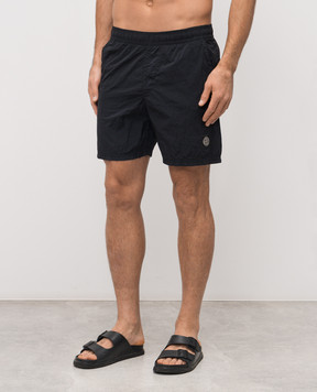 Stone Island Black swim shorts with logo patch L1S15B100004S0043