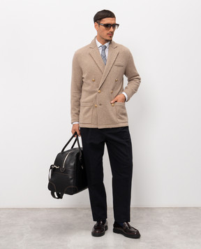 Brunello Cucinelli Beige double-breasted cashmere cardigan in jacket style M22706906