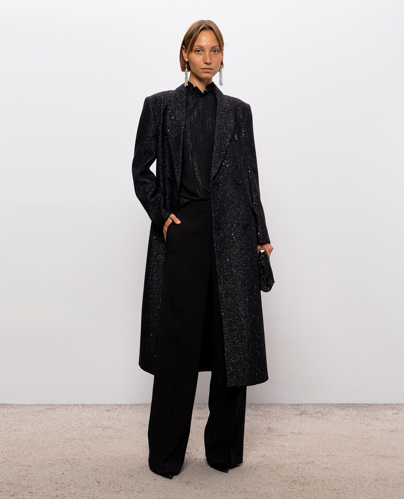 Black double-breasted coat with lurex Twinset 2