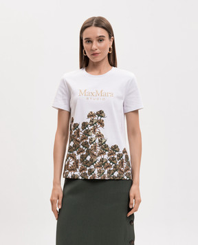 Max Mara White MSTPIACERE T-shirt with logo embroidery MSTPIACERE