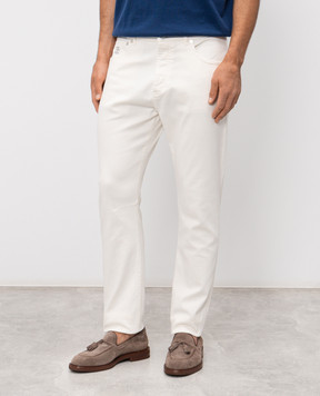 Brunello Cucinelli Ivory jeans with logo patch M277PX1290