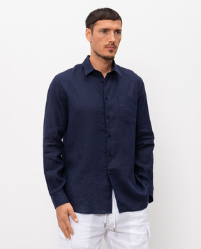 Vilebrequin Blue linen shirt with embroidered emblem CRSD3U00