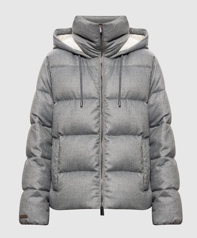 Gray down jacket with brand patch