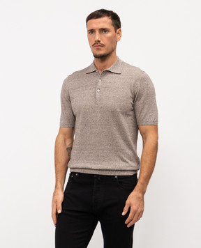 MooRER Brown melange polo with linen VINAL VINALMAG
