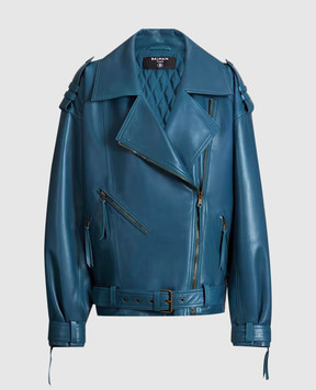 Balmain Blue leather jacket HF1TD225LE35