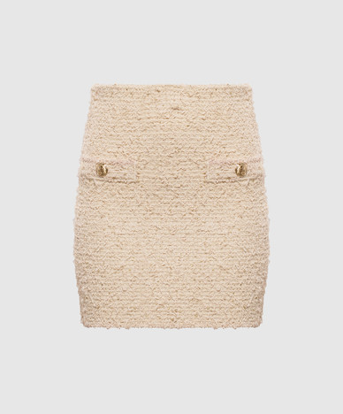 Beige tweed mini skirt with lurex