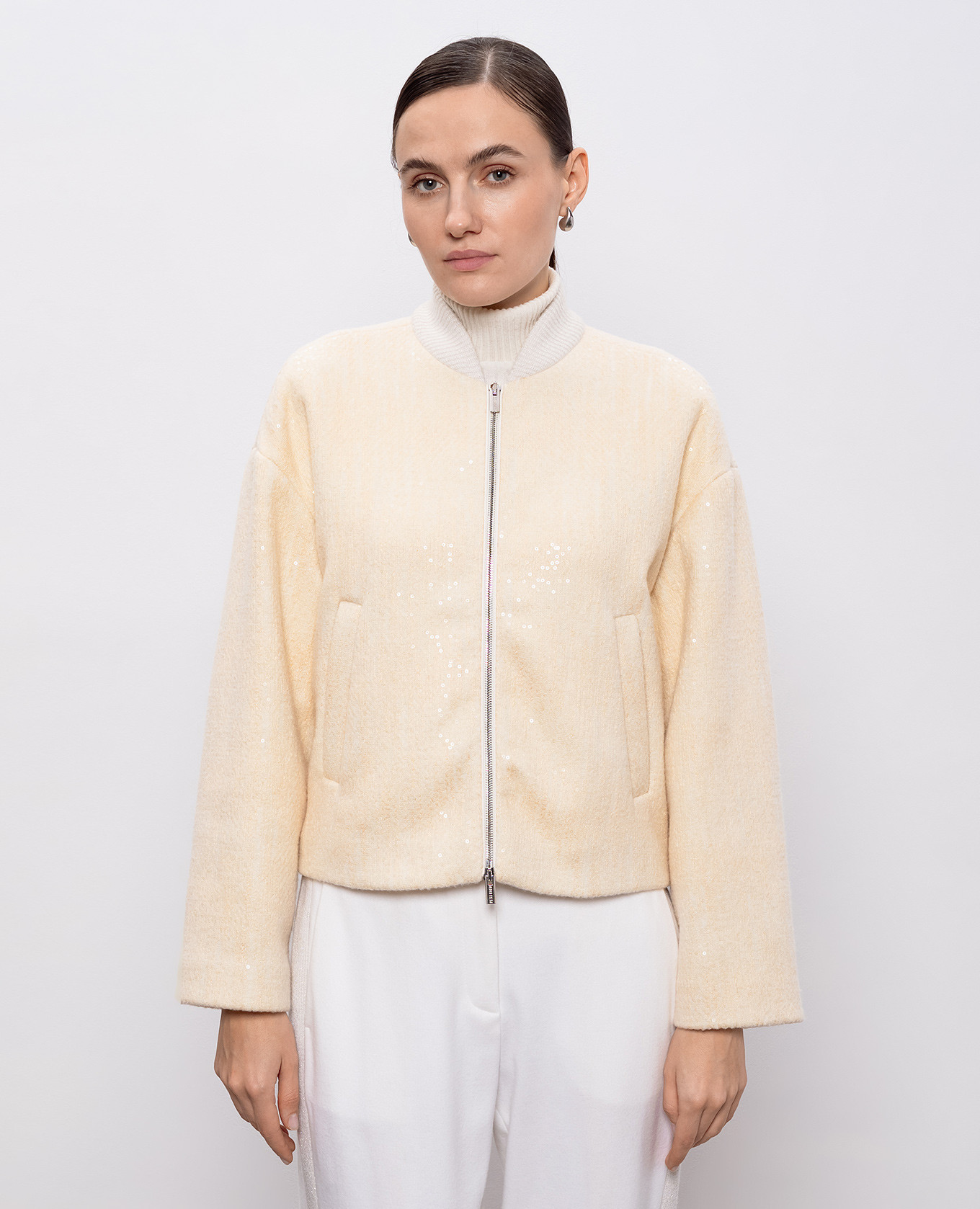 Beige wool, silk and cashmere bomber jacket Peserico 3