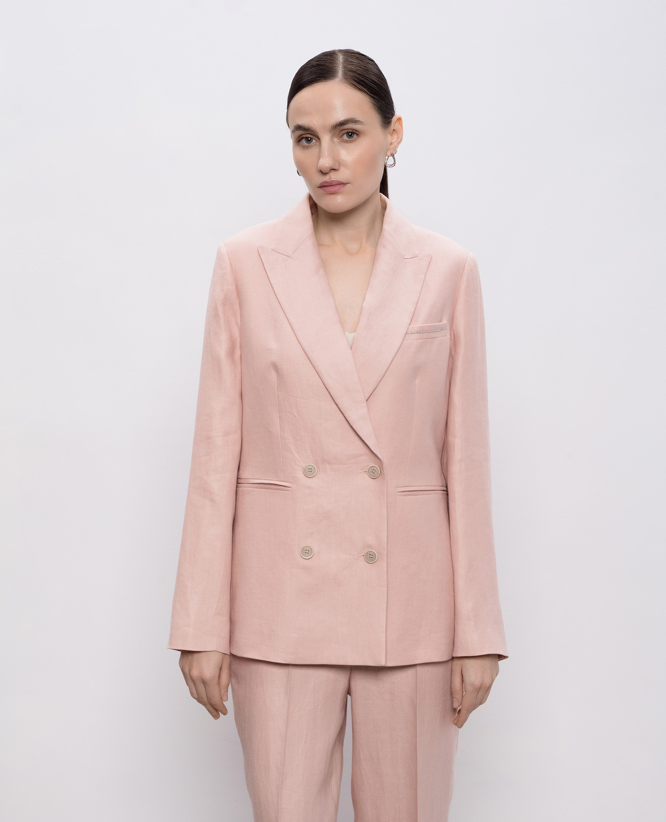 

Pink double-breasted linen jacket with chain Peserico