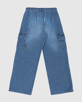 Palm Angels Kids' blue cargo jeans with logo print PBYB008S26DEN001
